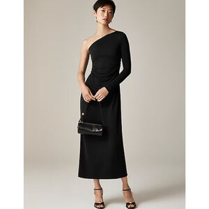 J.Crew One Shoulder Dress Jersey Knit Crepe Draped Ruched Long Black XS NWT